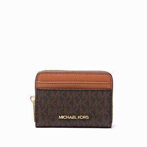 New Michael Kors Jet Set Travel Medium Card case Wallet Brown Multi